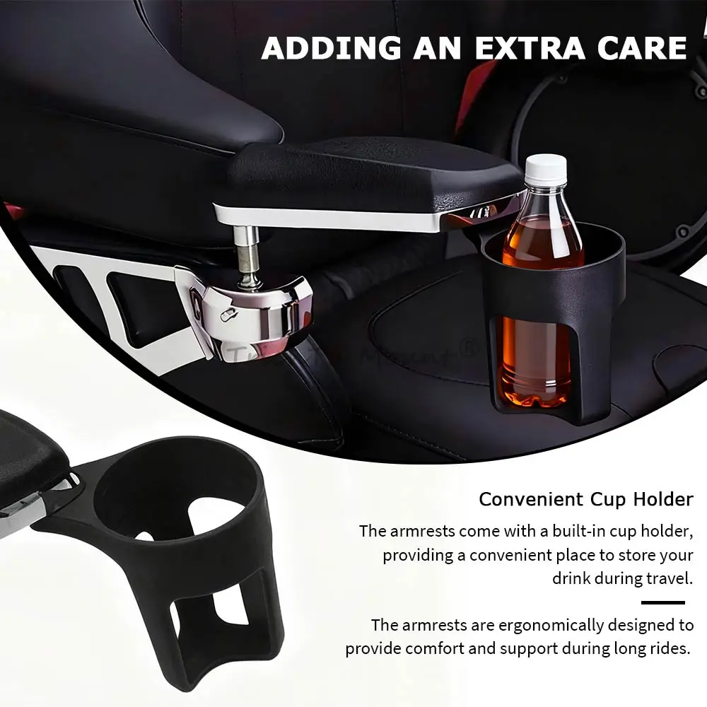 Motorcycle Passenger Armrests with Drink Holder Fits For Harley Touring Electra Glide Road Glide Ultra and Tri Glides 2014-later