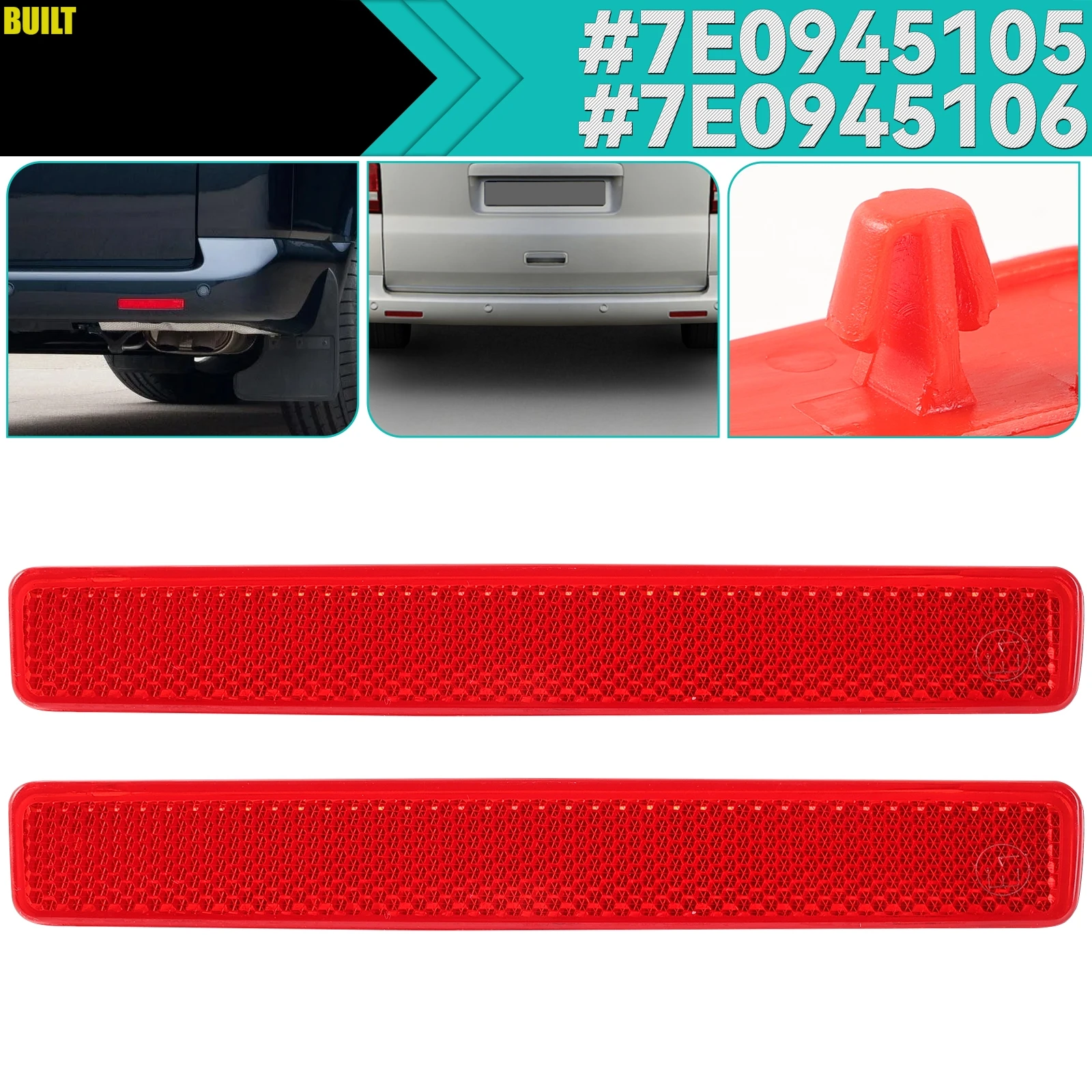 For Volkswagen Transporter T5 Multivan 2003-2011 Pair Rear Bumper Reflector Marker Warning Light Brake Tail Lamp 7E0945105 Red
