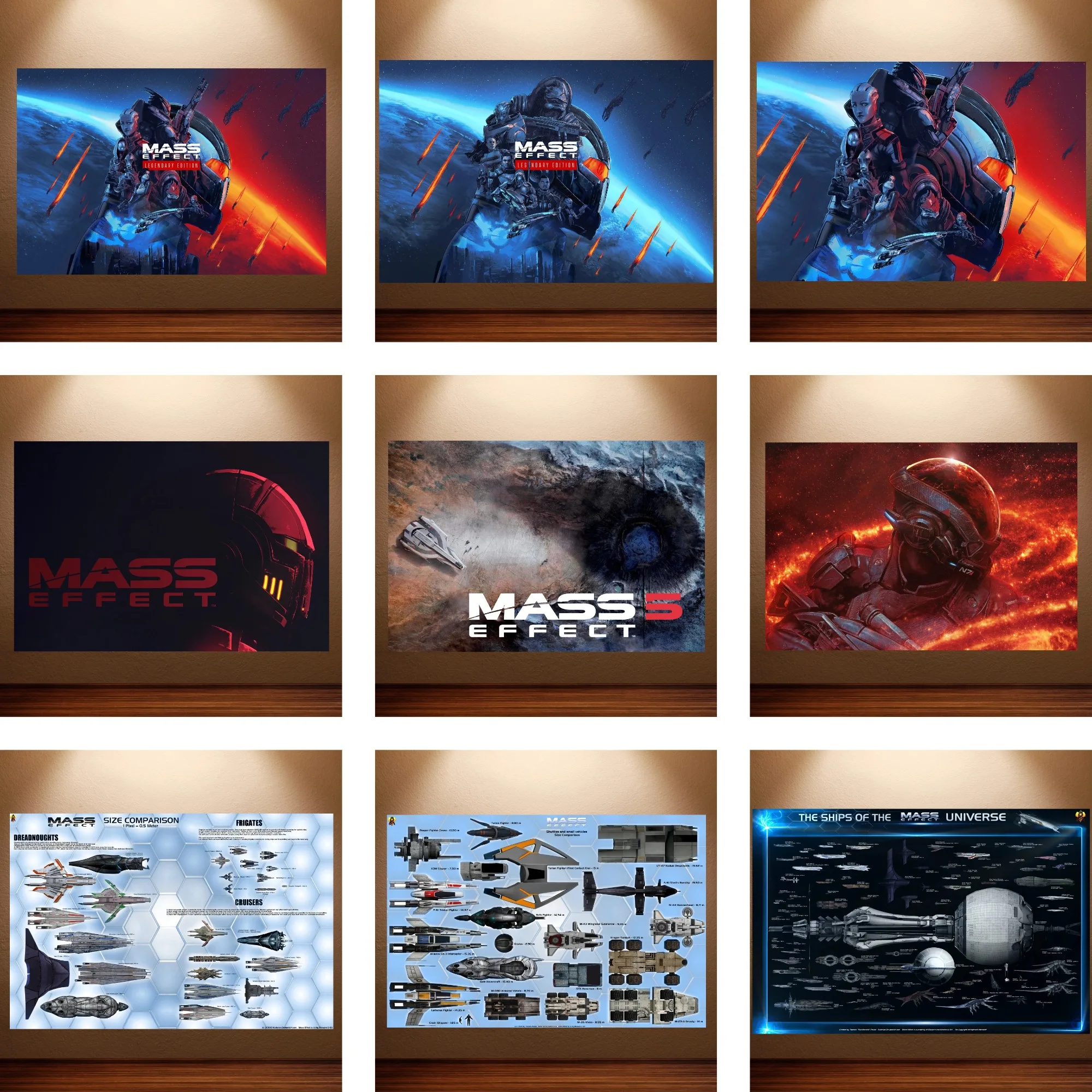 Mass Effect Posters Canvas Wall Paintings Sci-Fi Game Poster Art Prints Shepard & Normandy Wall Decor for Gaming Room & Man Cave