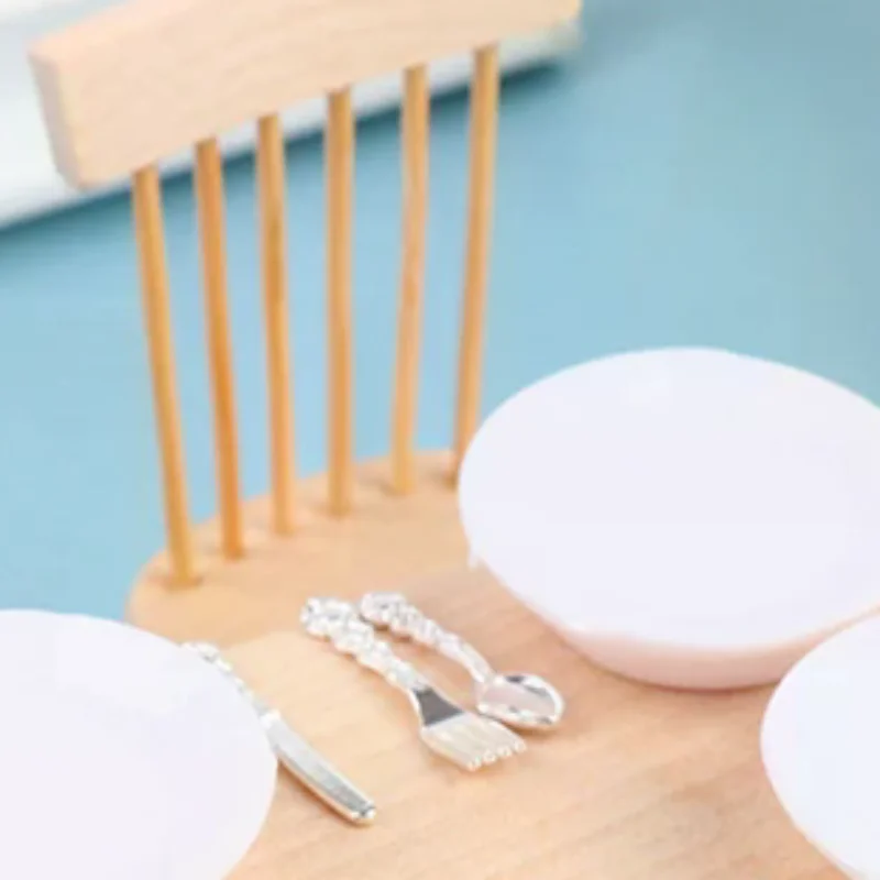 1:12 Dollhouse Miniature Plate Knife Fork Spoon Set Doll Kitchen Tableware Decor
