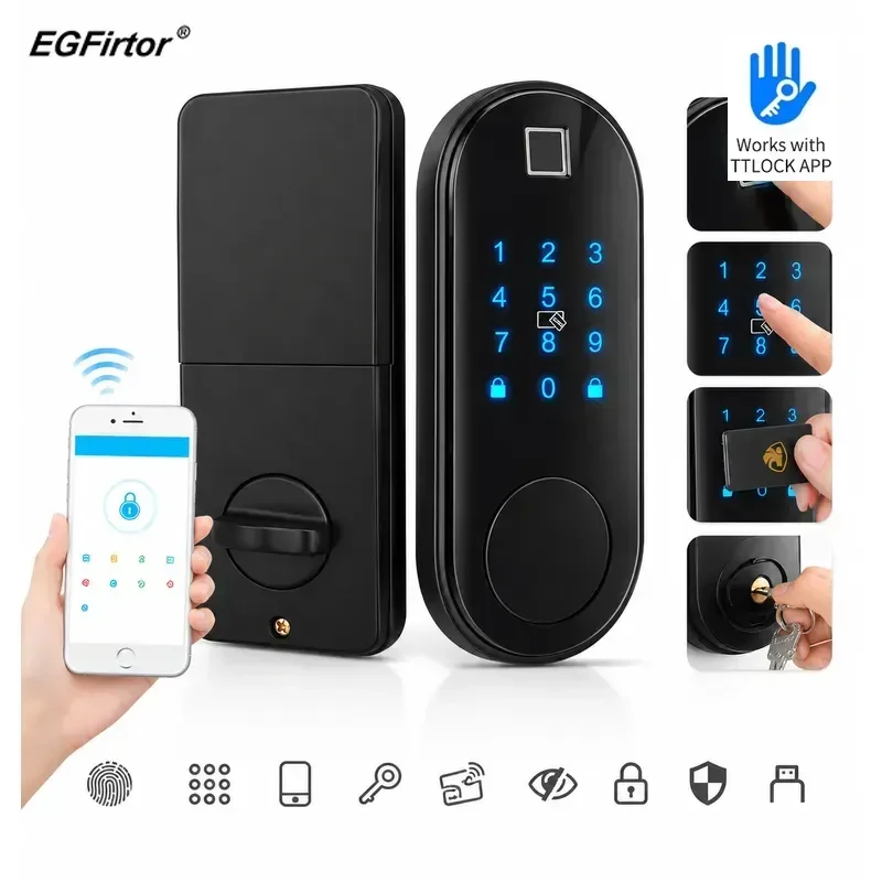 TTLock Password Bluetooth Smart Door Lock Fingerprint Key Card Room Home Security Electronic Lock