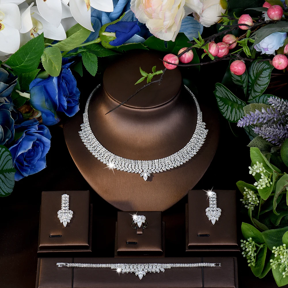 HIBRIDE New Beautiful and Charming stereo Necklace Bracelet Set Women's Light Luxury Clothing Wedding Bridal Holiday Gift S-1128