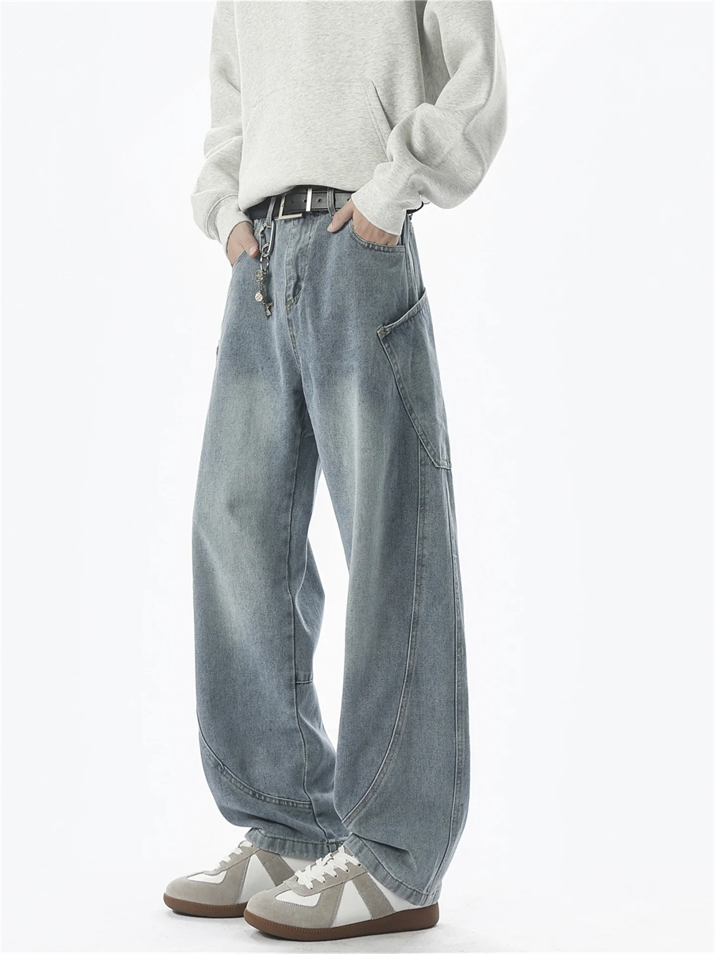 

Casual Waed Knife Men's Jeans Blue Autumn Winter Wide Leg Long Pants Youth Trendy Straight Cut Loose Fit Casual Jeans