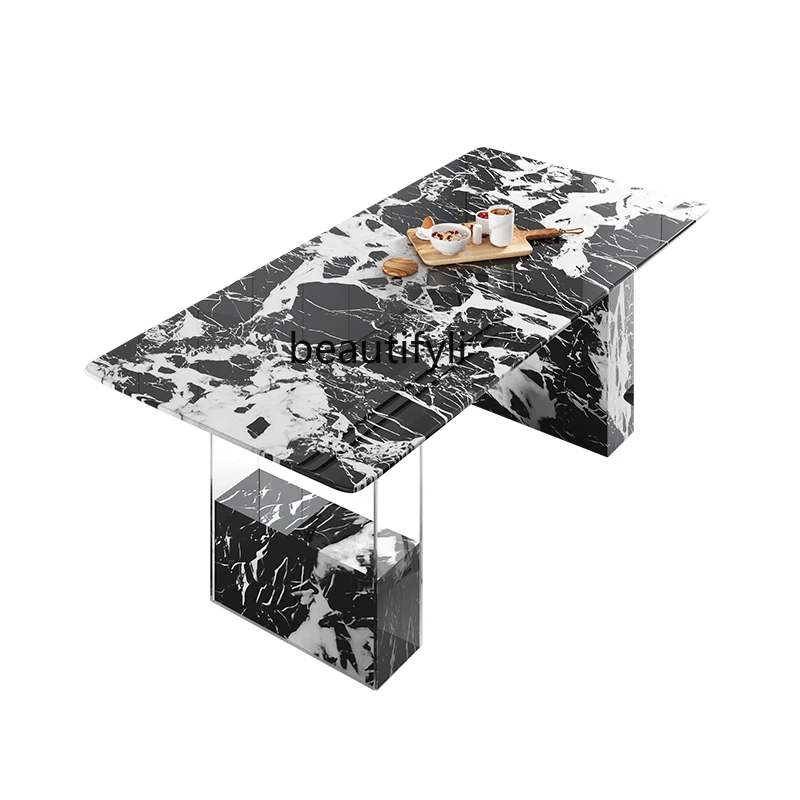 

Suspended dining table marble, black luxury stone rectangular dining table light luxury acrylic wabi sabi wind size apartment