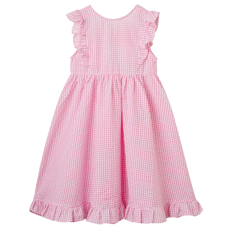 

Korean Style Summer Pink Plaid Baby Girls Dress Cotton Sleeveless 2-12Y Children Princess Dress Kids Beach Dress