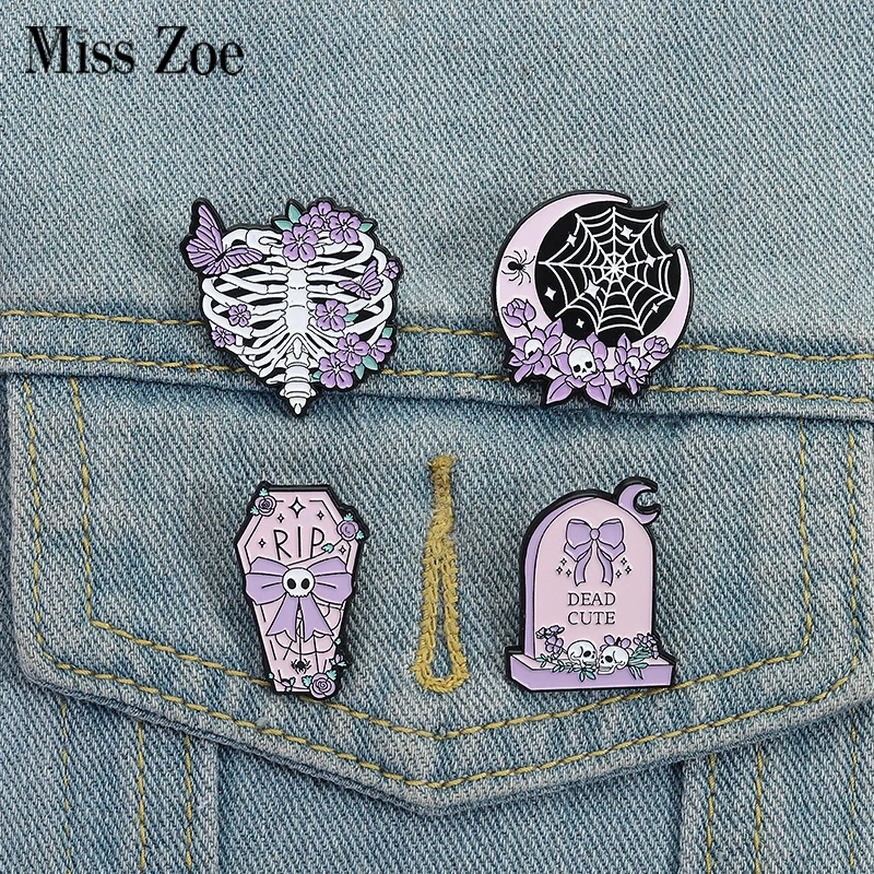 Punk Skelett Grabstein Emaille Pins Benutzerdefinierte Schleife DEAD NIEDLICHE Broschen Revers Abzeichen Kleidung Schmuck Geschenk für Freunde
