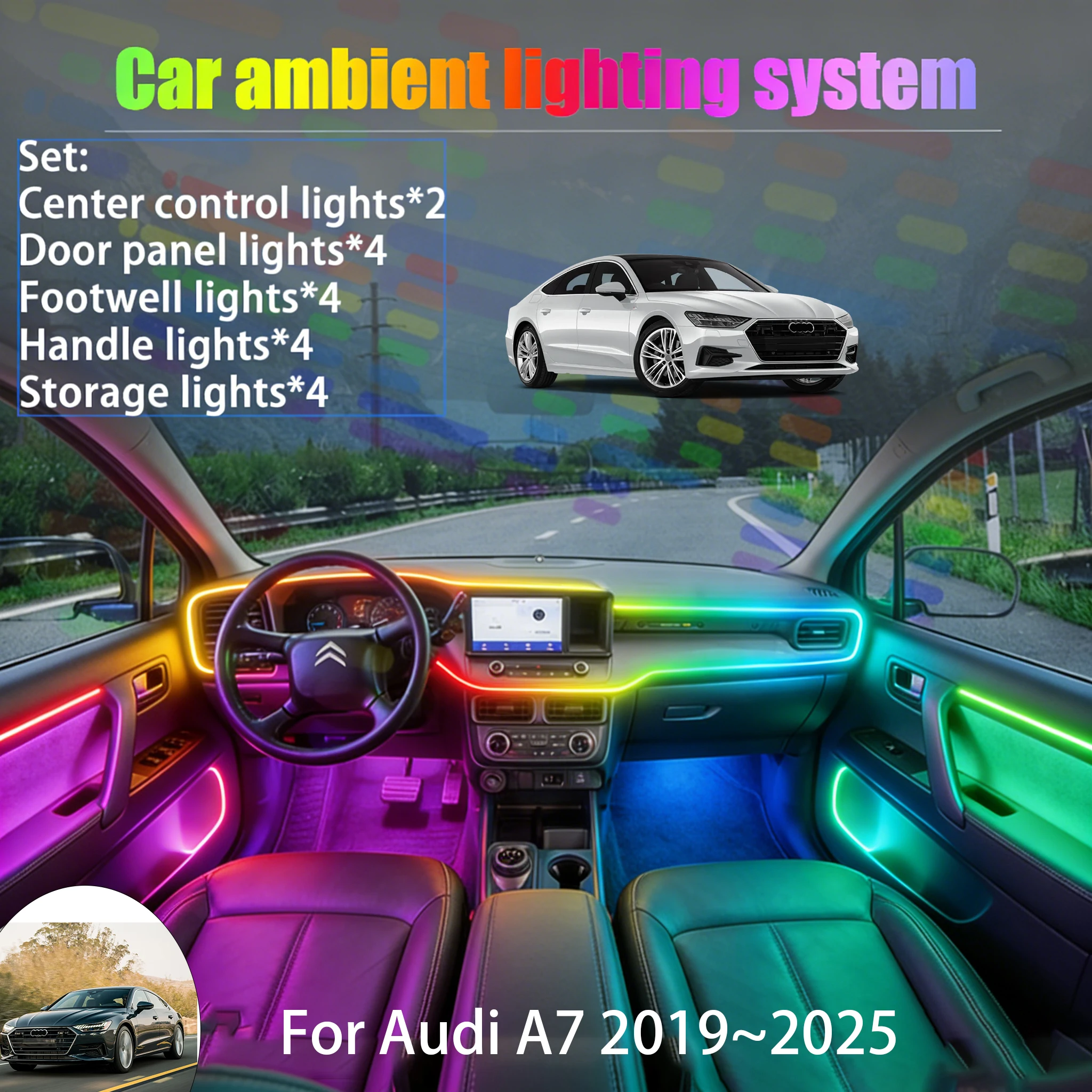 

For Audi A7 2019~2025 4K8 MK2 2/18 in 1 Car ambient lighting Led trunk interior led lights USB RGB Ensemble Streamer Auto Parts
