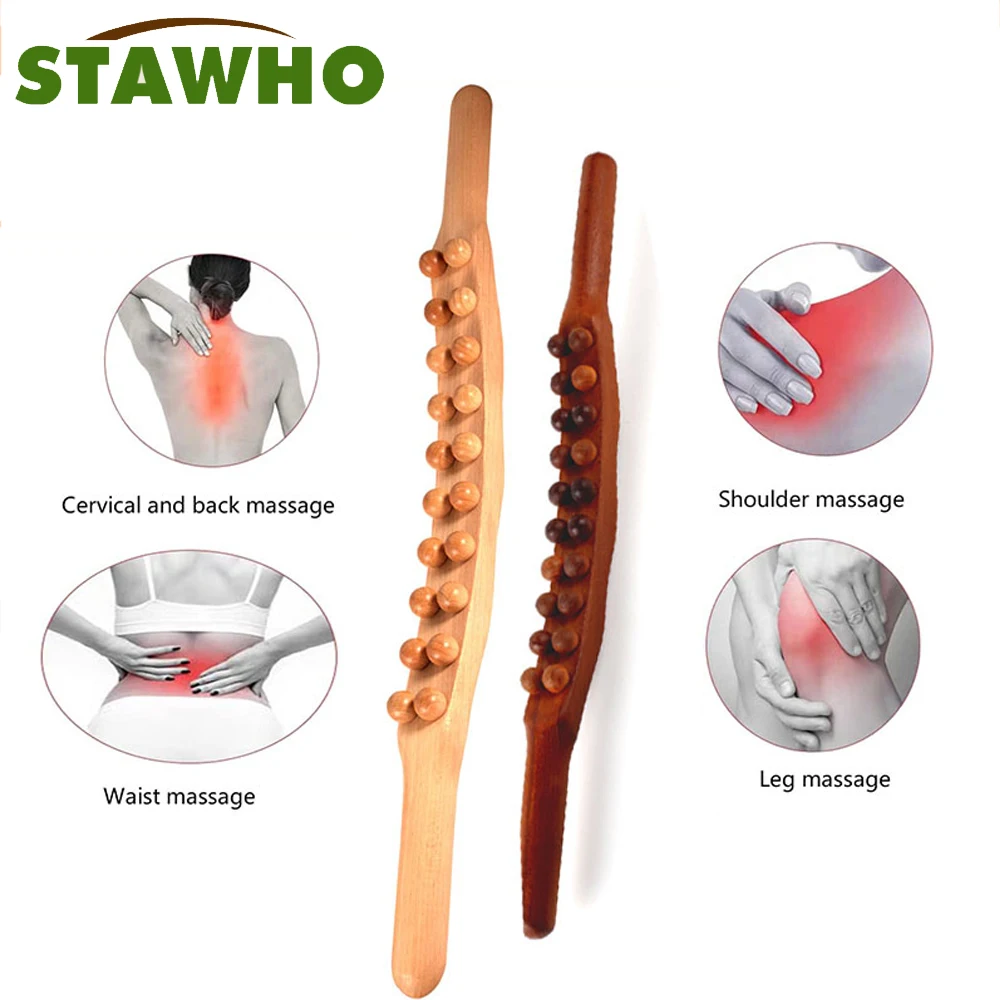 

8/20 Beads Rolling Pin Universal Back Needle Massage Tendons Beech Wood Scraping Stick Point Treatment Guasha Relax Therapy Tool