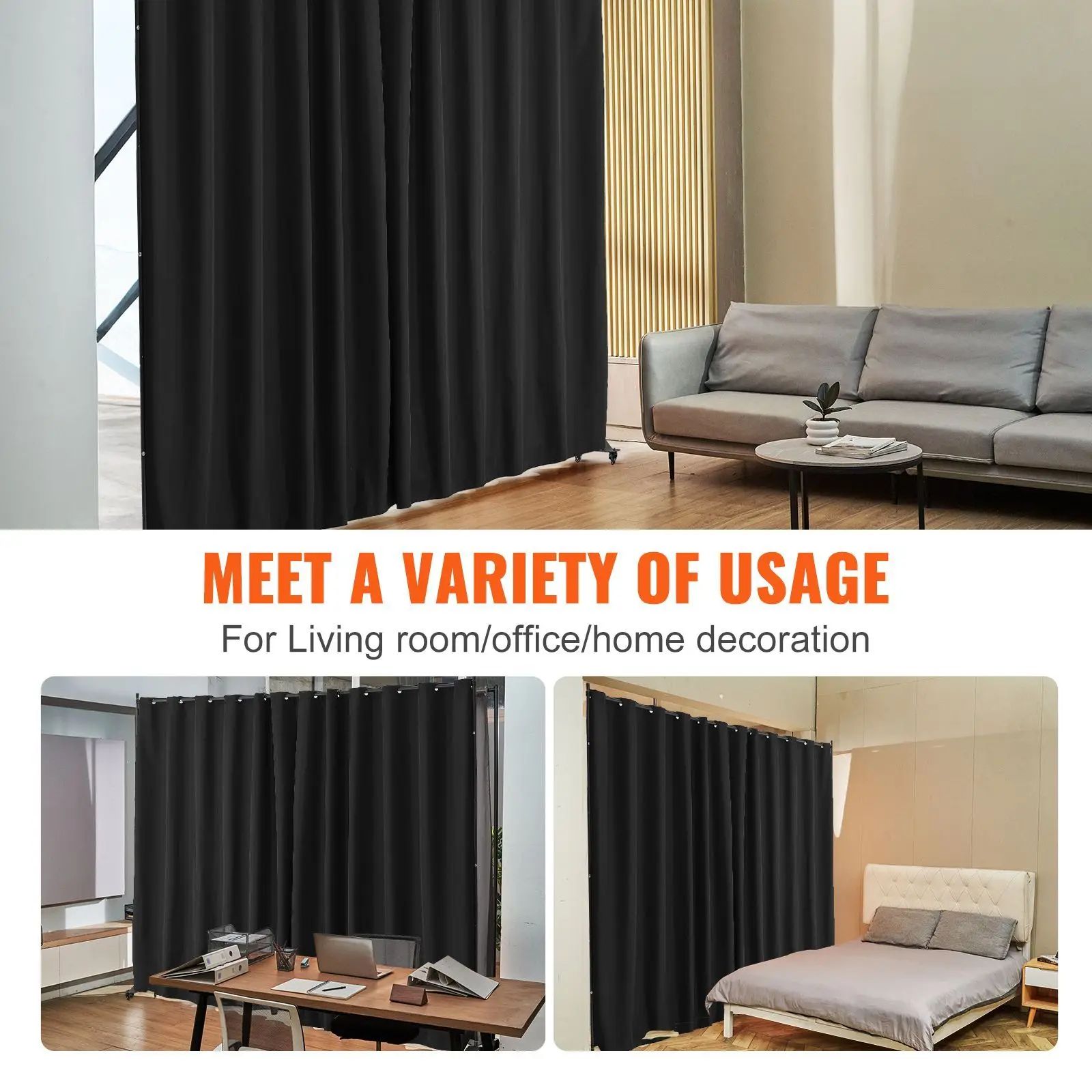 Room Divider, Portable Panel Room Divider with Wheels Curtain Divider Stand, Freestanding Room Divider Privacy Screen for Office, Bedroom, Dining Room, Study, Black