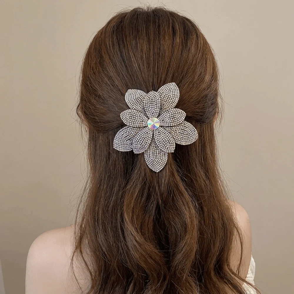 

Temperament Large Rhinestone Hair Clip Barrettes Double-layer Flower Hair Clip Korean Style Headwear Spring Clips Women