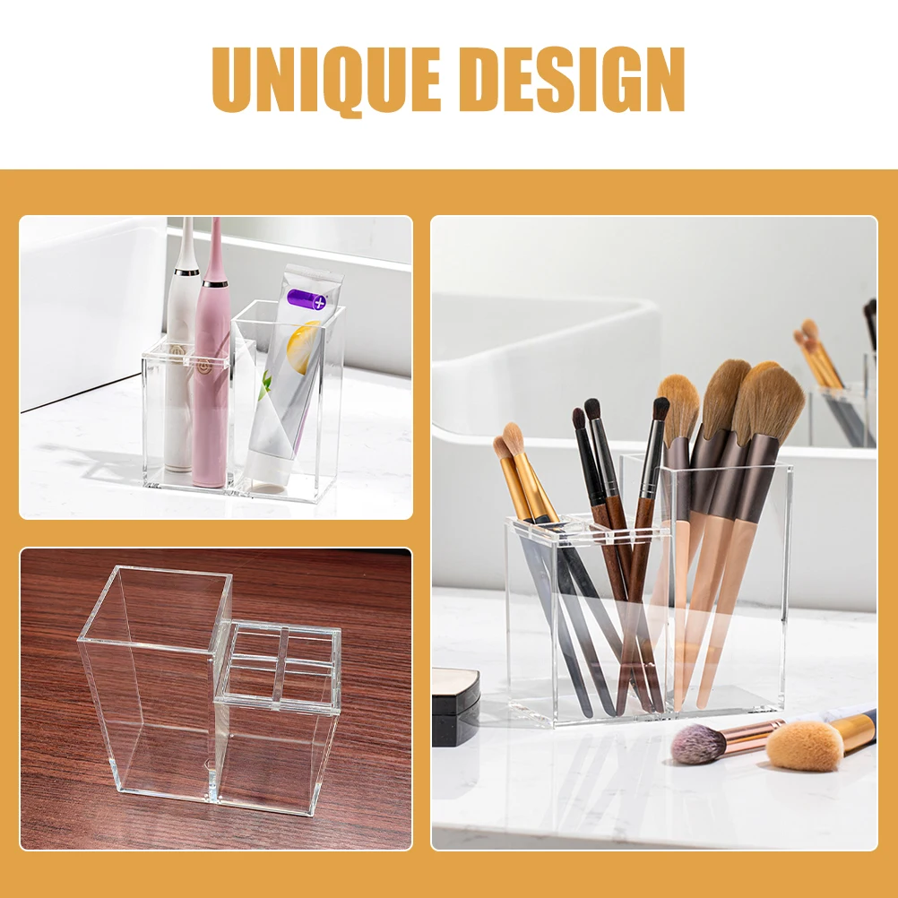 

Toothbrush Toothpaste Holder Acrylic Desk Organizer Clear Drainage Brush Cup Storage Pen Pencil Makeup Tool Box