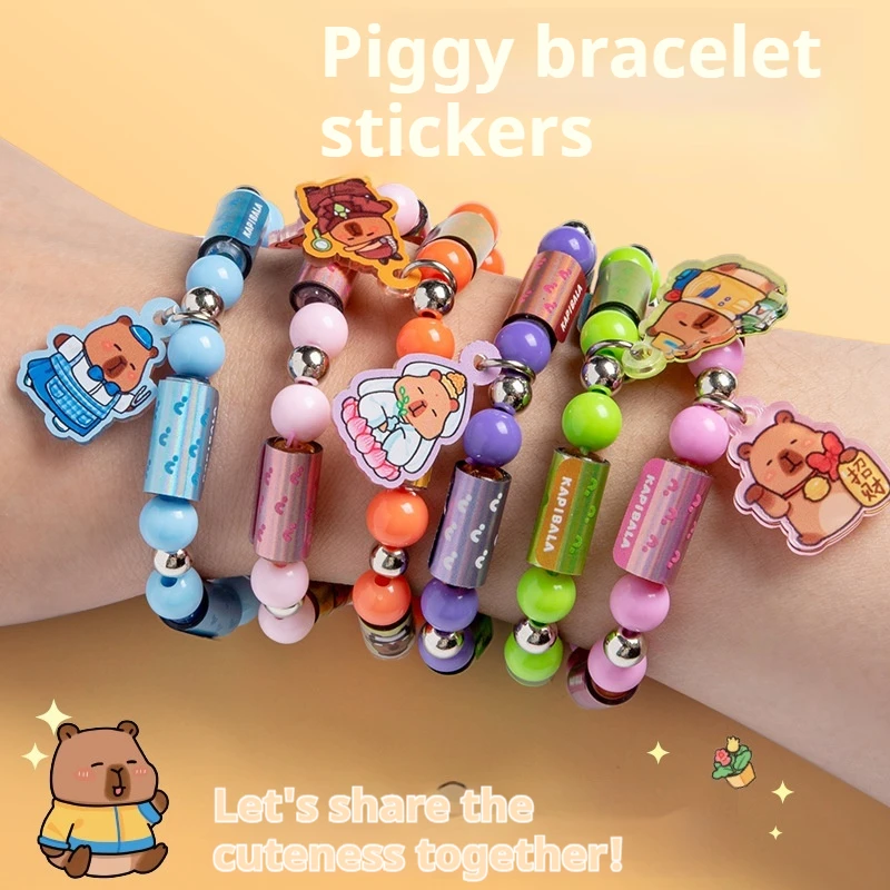 Capybara Flat Beads Sticker Bracelet Set Kawaii Guinea Pig Accessories DIY Slap Band Fun Hand Toy Gift for Kids Birthday Party