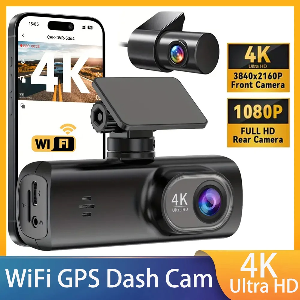 4K Dual Lens Dash Cam WiFi GPS Car DVR Video Recorder with WDR Night Vision Parking Mode Front And Rear Accessory