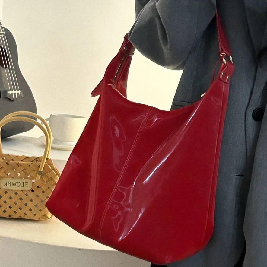 Vintage Red Tote Bags donna Graceful PU Leather High Capacity Underarm Shoulder Office Lady Shopper Multi-function New Ins