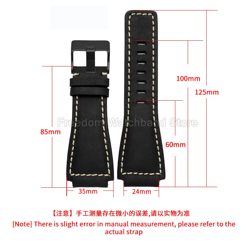 Excellent Elasticity Durable Cowhide Leather Watch Strap for Bell & Ross Bell Ross BR01 BR03 PL14796 Black Brown 24mm Convex