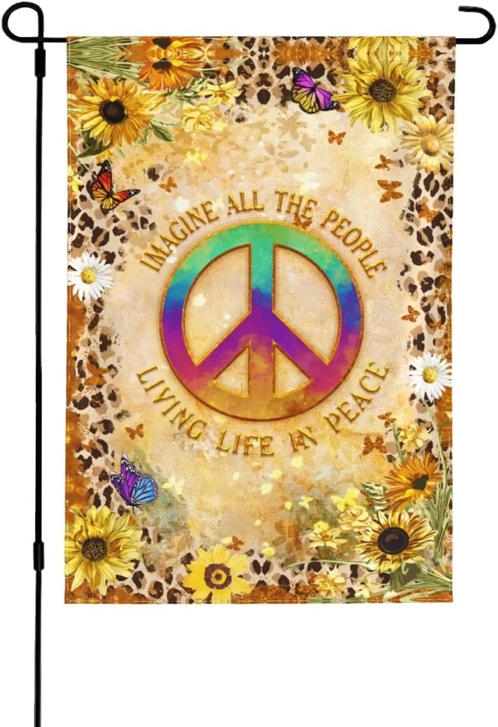 Sunflower Leopard Peace Sign Garden Flag for Outside 12.5