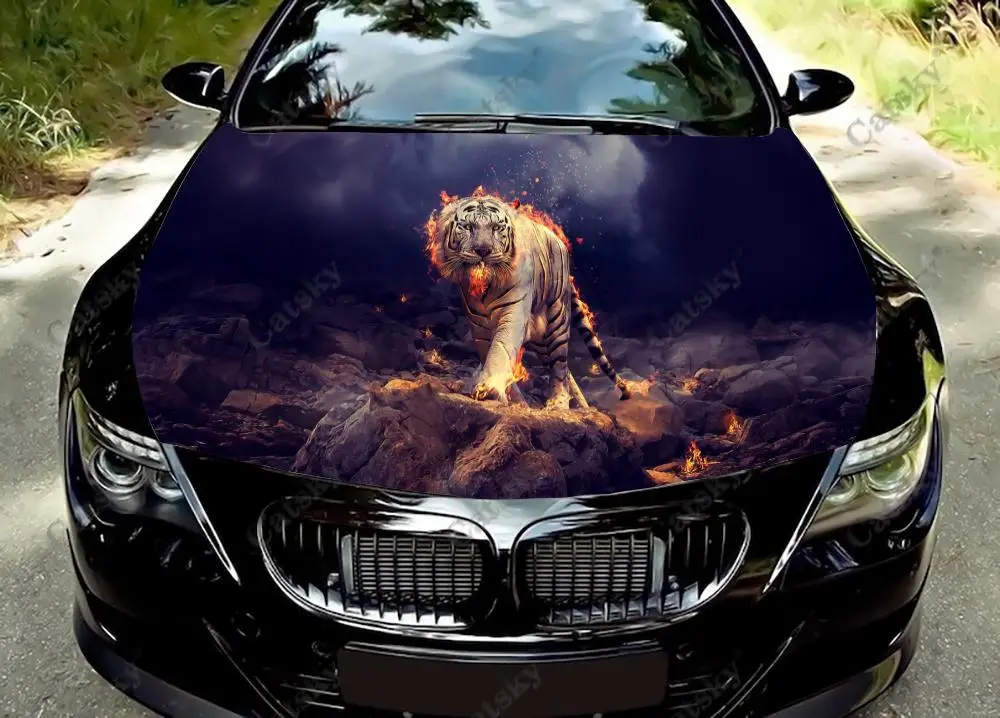 

Flame Tiger Car hood decal vinyl sticker graphic wrap decals graphic engine stickers suitable for most vehicles