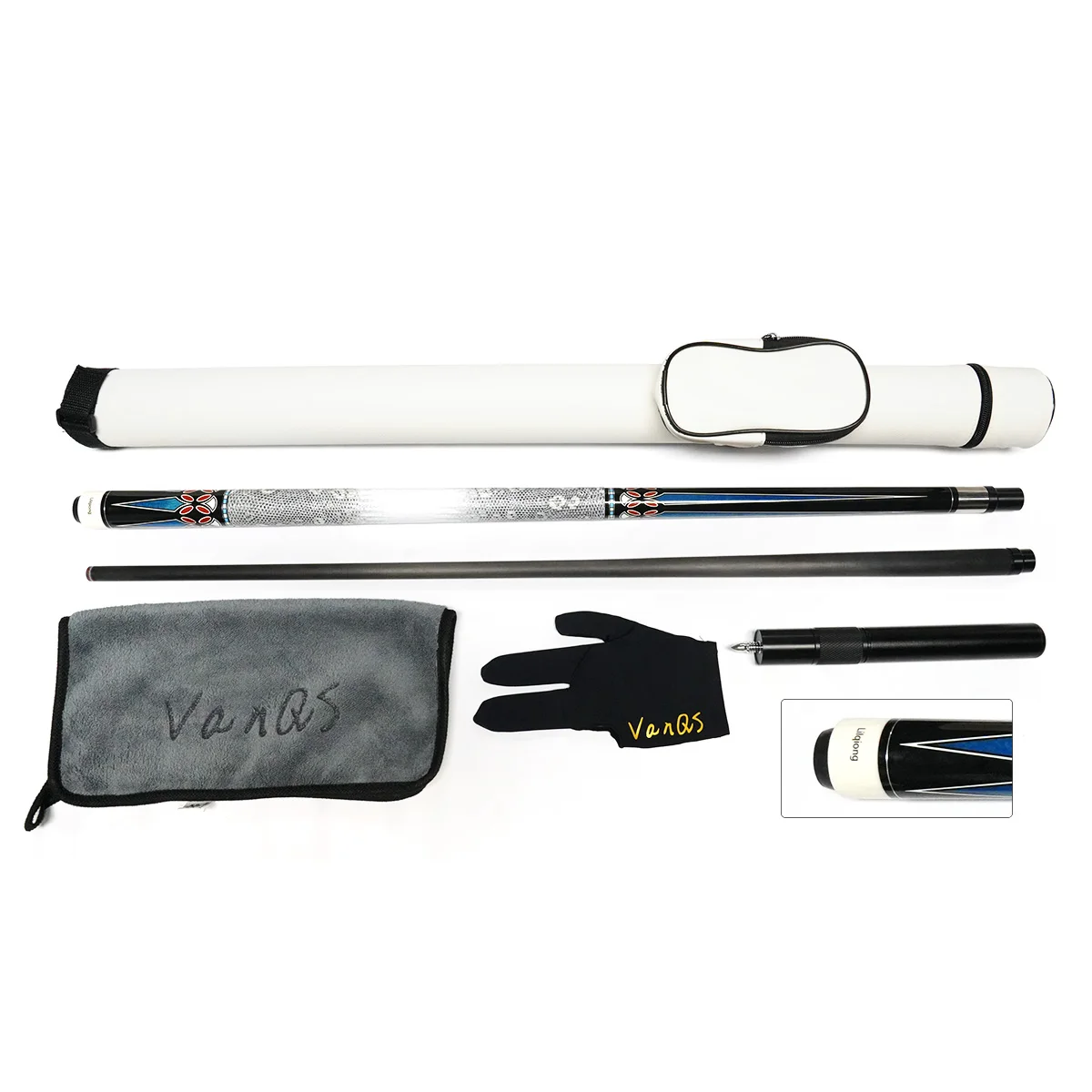 Carbon fiber shaft billiard cue 1/2 pool stick 58 inch length 12.5mm tip with cue bag and glove and stick cleaning cloth