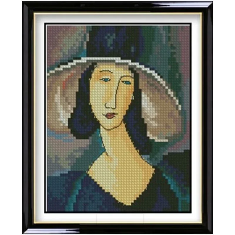 Amishop Gold Collection Beautiful Counted Cross Stitch Kit Portrait Of Woman In Hat Lady Girl Rto