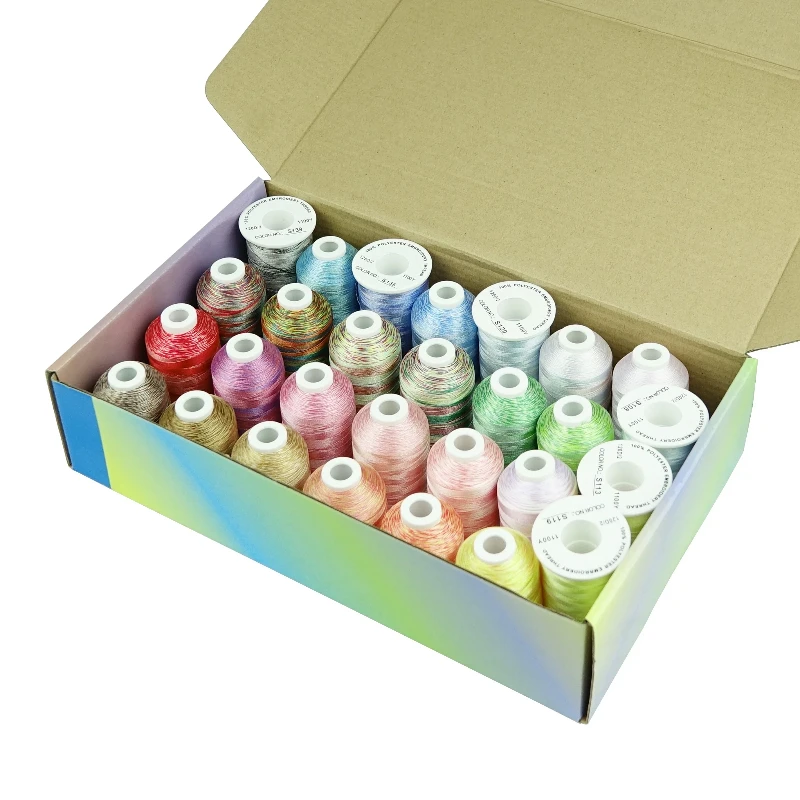 28-color polyester ice silk shiny soft variegated gradient thread for computer embroidery