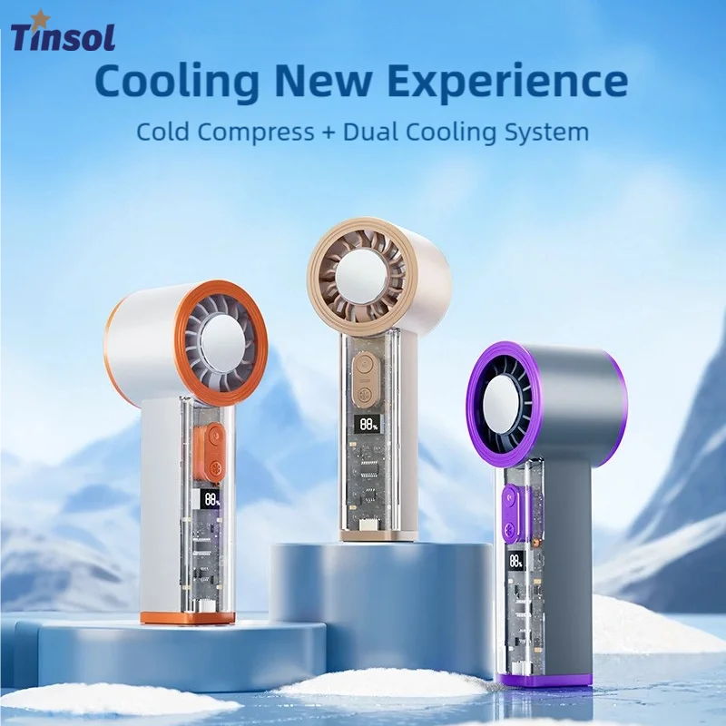 TINSOL 2026 New Transparent Mini Handheld High-Speed Fan 100-Level Semiconductor Cooling Handheld Small Fan Turbo USB Fan