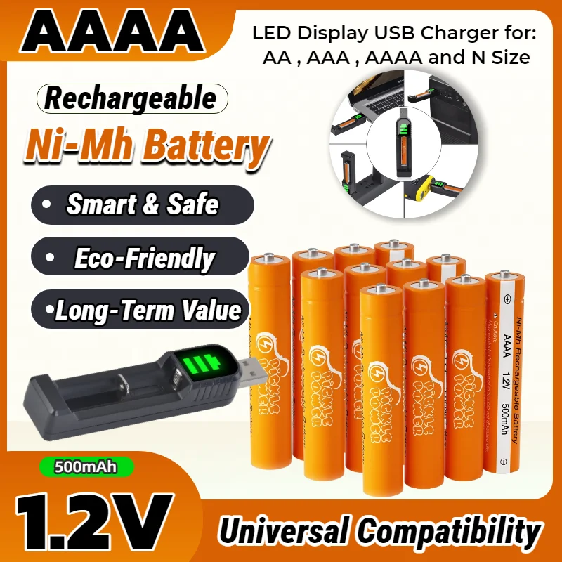 

1.2V AAAA Ni-MH Rechargeable Battery with USB Charger, for Stylus Pen, Bluetooth Earphone, Toys, Electronic Devices