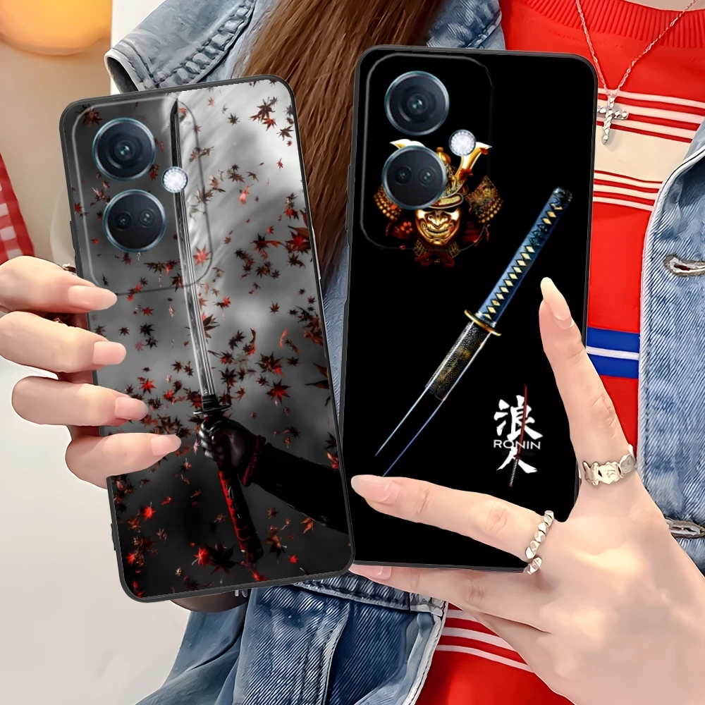 Katana Samurai Ronin Mobile Cell Phone Case for OPPO Find X5 X3 X2 A93 Reno 8 7 Pro A74 A72 A53 Black Soft Phone Cover Shell