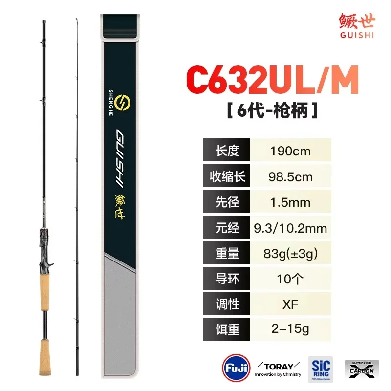 

SHENG HE 6th Gen Fishing Rod Fuji SIC Ring M40J Carbon Spinning Casting Rod for Bass Mandarin Fish