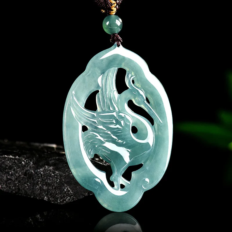 

Burmese Jadeite Egret Pendant Real Jade Charm Designer Natural Gemstone Accessories Gifts for Women Luxury Talismans Necklace