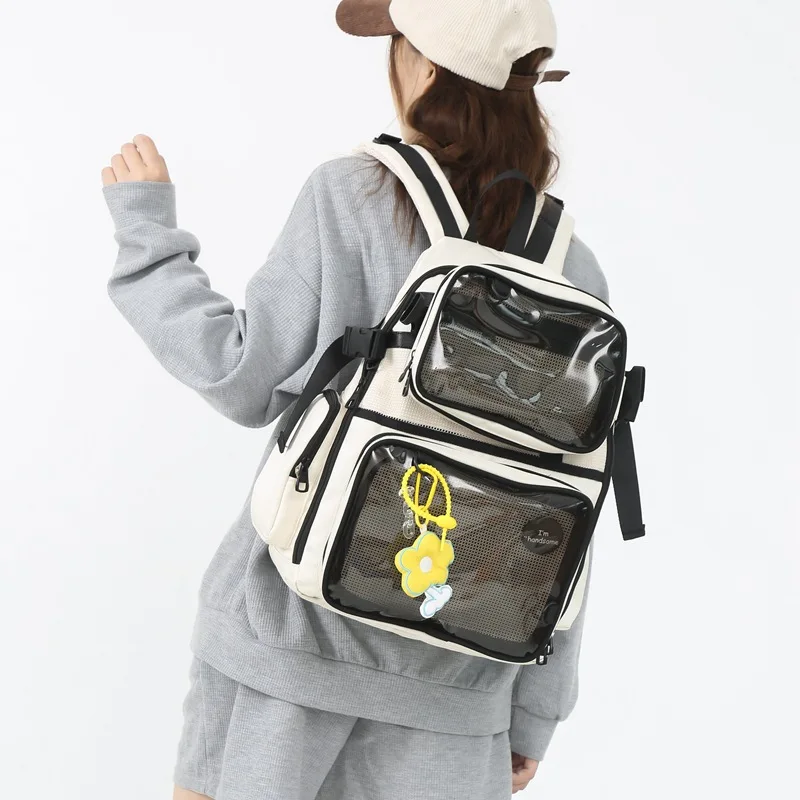Japan Transparent Nylon Ita Backpack College Student Large Capacity School Bags Pin Display Backpack with Ita Fanny Pack