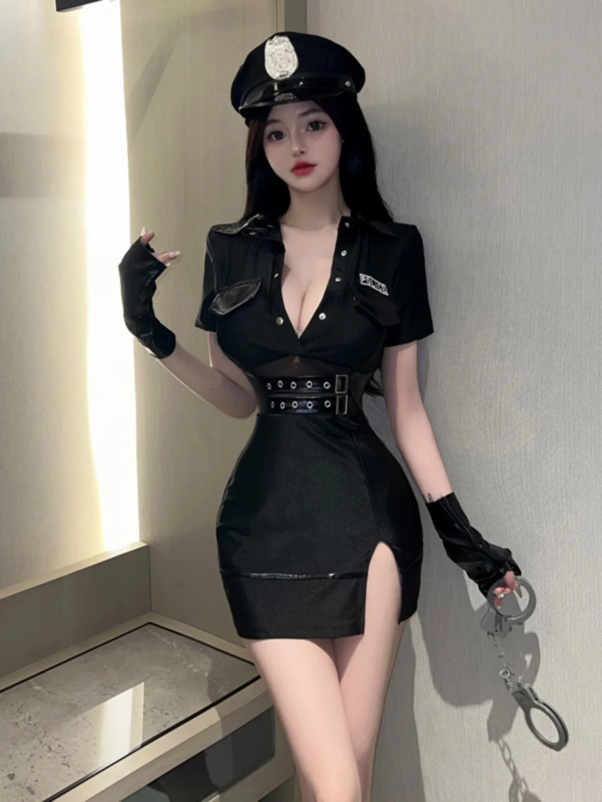 

Police orm Hollow out Bodycon Dr Bar Set Two Piece Set V Ne Spring Faion for Women Girls Cosplay Costume