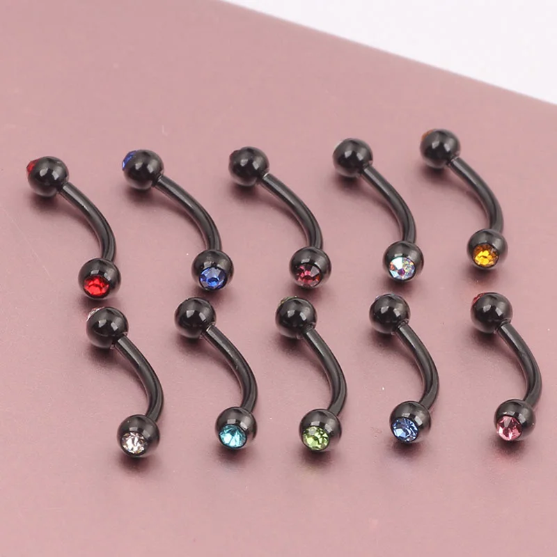 10pcs Crystal Eyebrow Piercing Curved Barbell Banana Ring Stainless Steel Lip Snug Daith Helix Earrings Cartilage Jewelry 16G