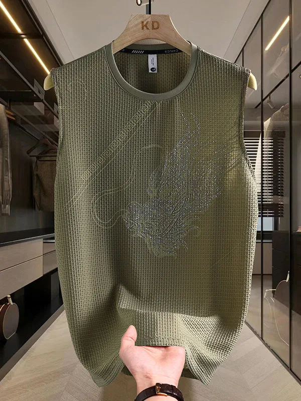 قميص رجالي جديد لعام 2025 بدون أكمام من الحرير الجليدي برقبة مستديرة مطبوع رقيق وخفيف يمتص الرطوبة أنيق للصيف ملابس كاجوال #1