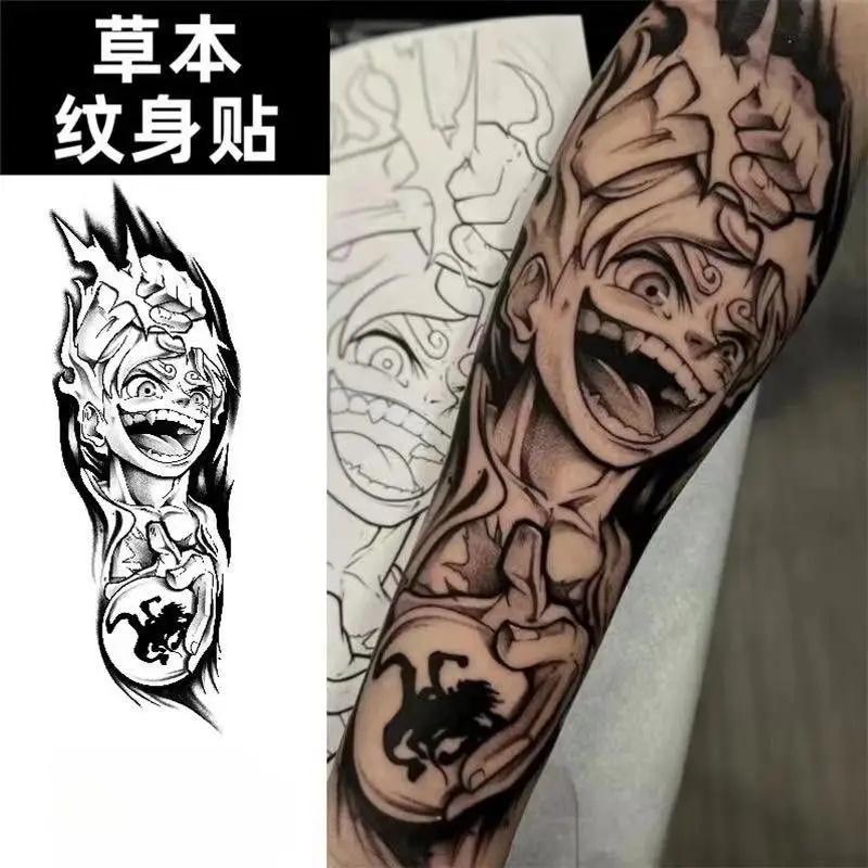 Pegatina de tatuaje herbal de One Piece Luffy, impermeable y duradera, estilo anime, adecuada para brazos y piernas, regalo divertido