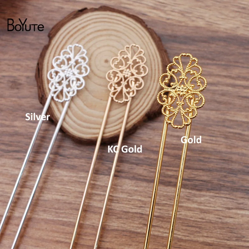 BoYuTe (10 Pieces/Lot) 12*115*2MM Iron Hair Fork Hairpin Welding Brass Filigree Diy Hair Accessories Wholesale