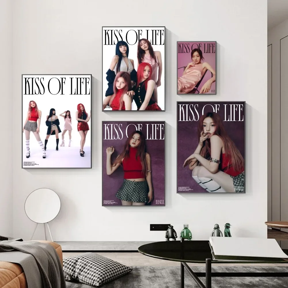 1PC Kpop Girl Group Kiss Of Life Print Poster Paper Waterproof HD Sticker Bedroom Entrance Home Living Room Bar Wall Decoration