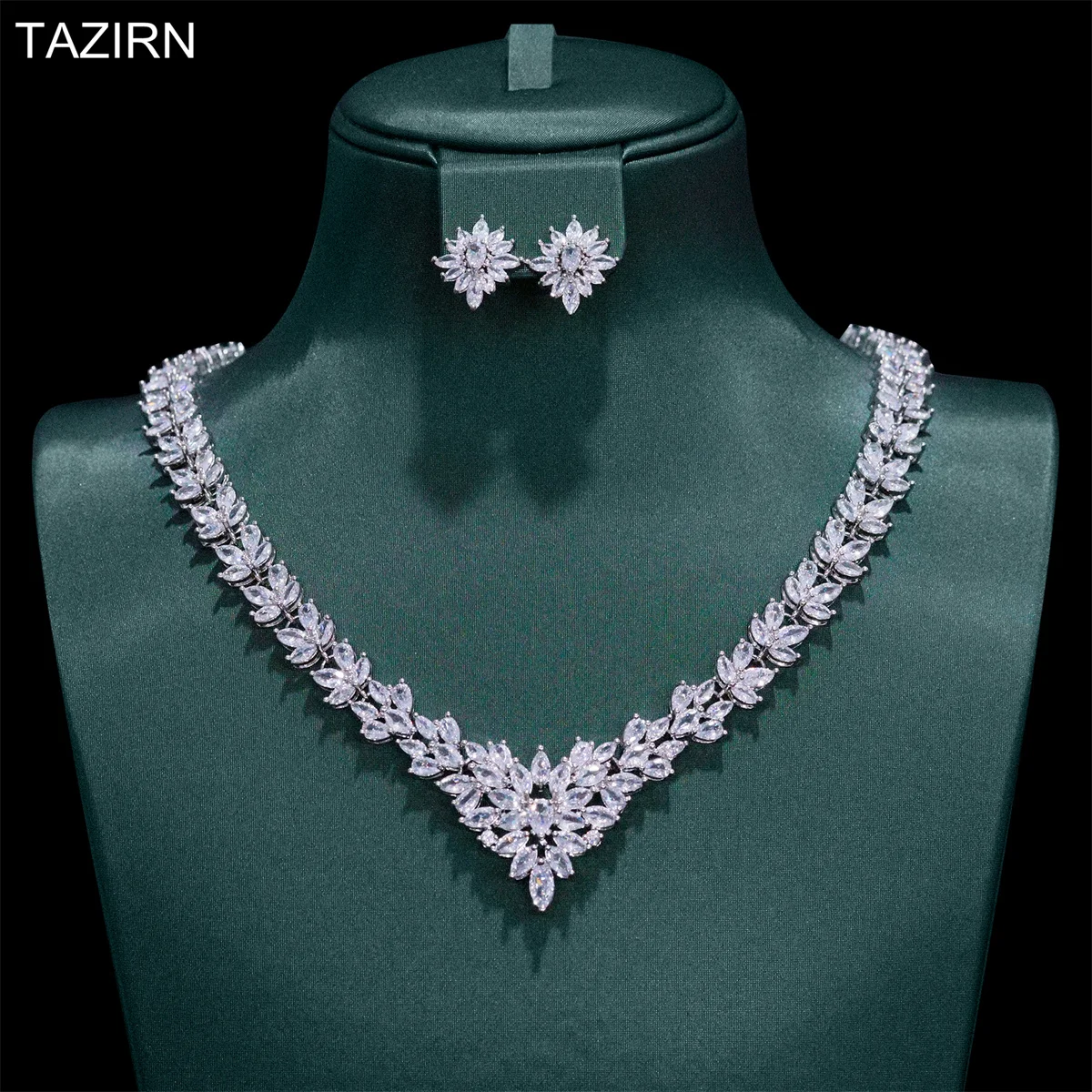 2024 Luxury Bridal Jewelry Set Cubic Zirconia 2pcs Necklace and Earrings Sets for Wedding Pageant Party Prom Gifts for Women/Mom