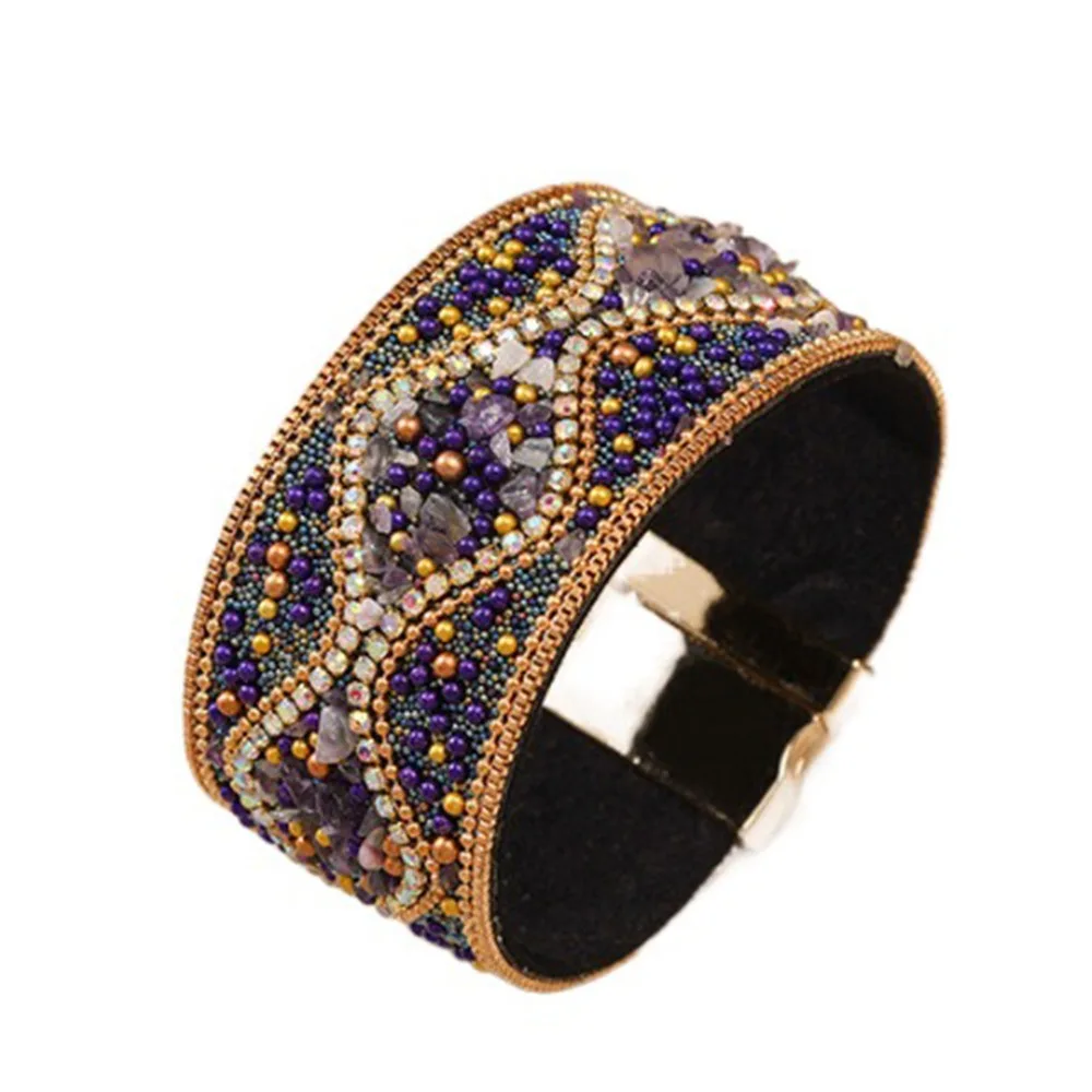 Ethnic Style Magnetic Clasp Bracelet Retro Bohemian Rhinestone Women's Bracelet Magnetic Closure Stone Beads