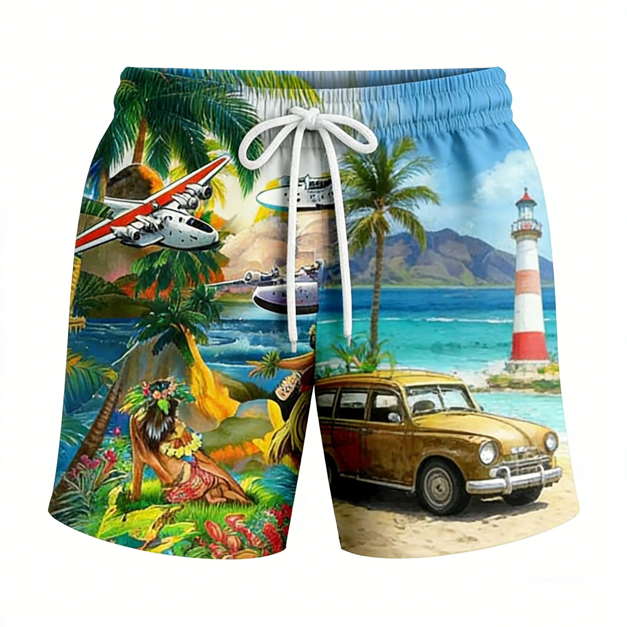 Men's Summer Ultra-thin Beach Short For Men Fashion Trend Summer 3D Printed Swim Trunks Loose Drawstring Streetwear Short Pants