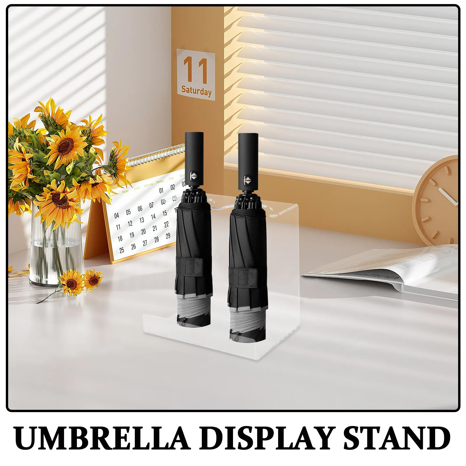 Acrylic Umbrella Display Stand Dual-Slot Stable Retail Rack for Supermarkets Convenience Stores Clear Organizer with Multiple