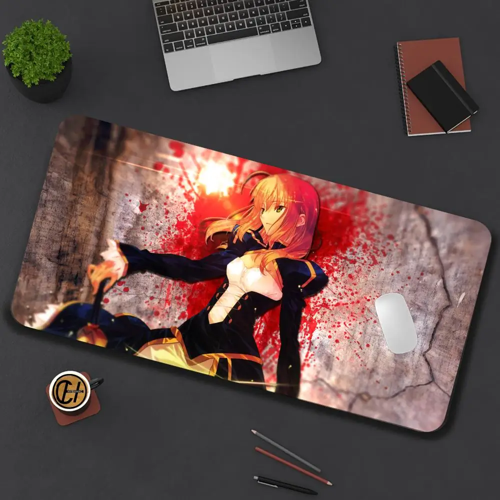 Anime Girl Saber Fate Stay Night XAXC Mouse Pad Large Gaming Mouse Pad HD Print Waterproof XXL Desk Mat For PC Laptop Non-Slip