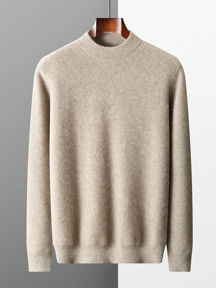 Men Autumn Winter 100% Cashmere Sweater Mock-neck Pullover Smart Casual Cashmere Knitwear Soft Warm Clothing High Quality Tops