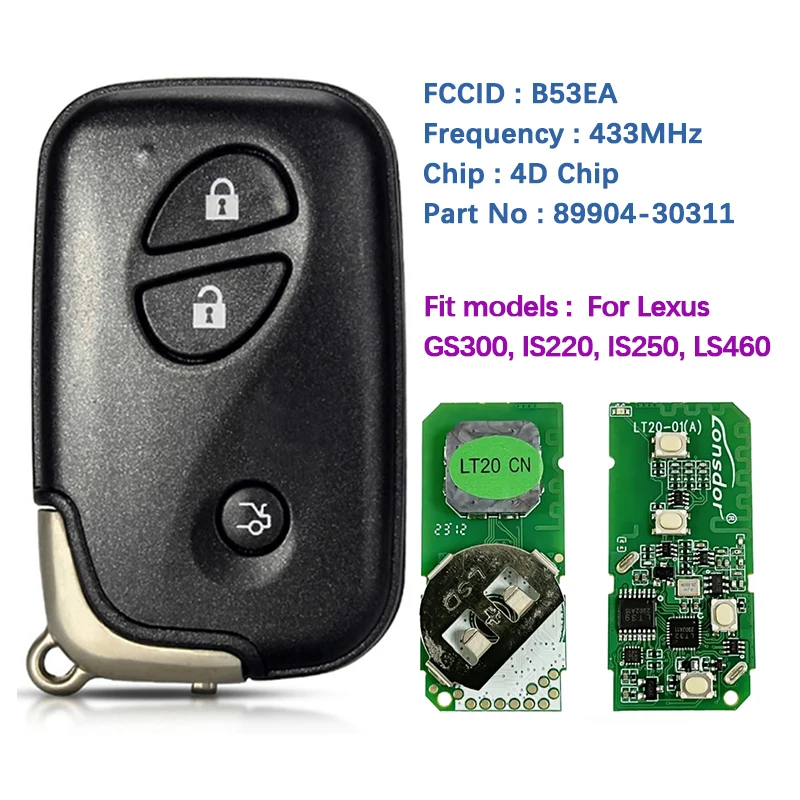 CN052041 Aftermarket 3 Button Smart Key For Lexus GS300 IS220 IS250 LS460 2006+  With 14AAC FCCID B53EA 433MHz 89904-30311