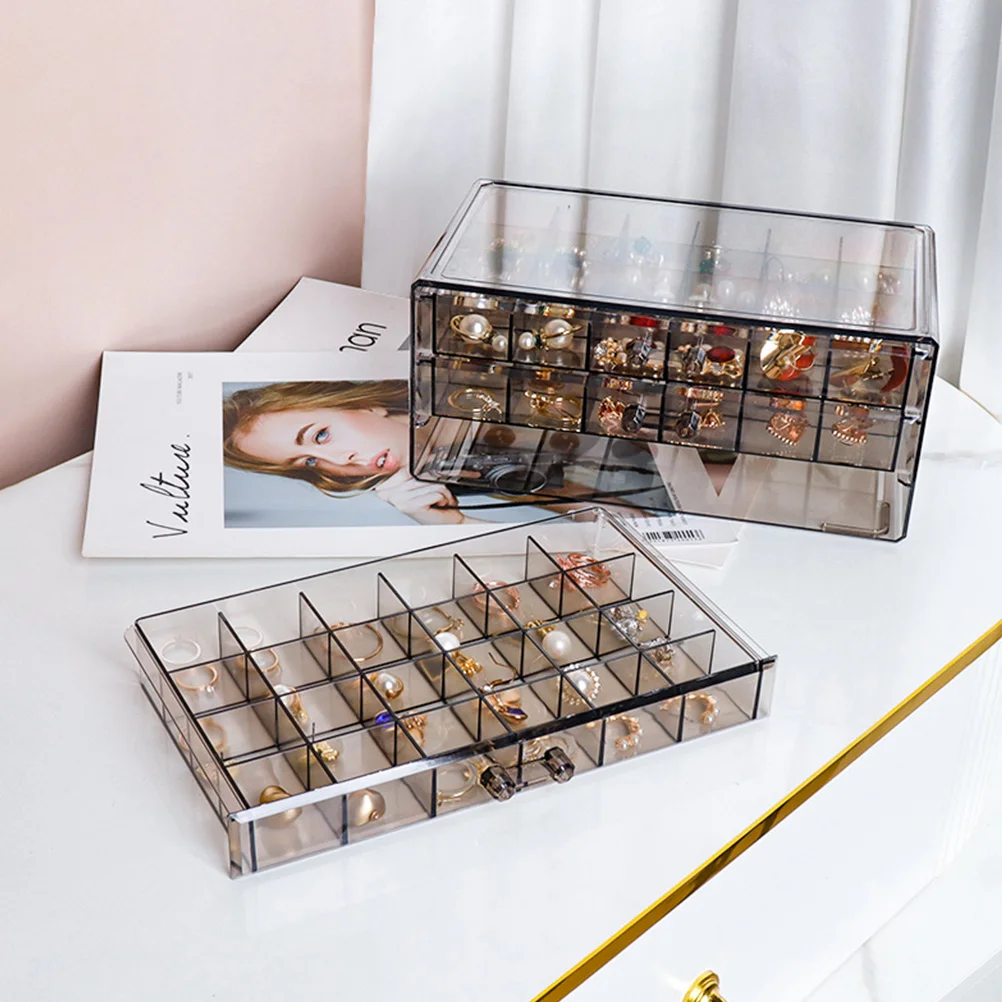 

Solid Material Multi-Layer Jewelry Storage Box Clear Plastic Organizer 3 Drawers 72 Grid Small Item Holder Plastic Jewelry Box