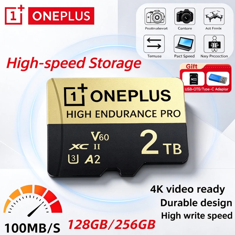 OnePlus V30 2TB Ultra-Speed  A2 4K SD Card 512GB 256GB 128GB Memory Card 1TB Micro TF SD Adapter for Phone/Tablet/PC Cross-Use