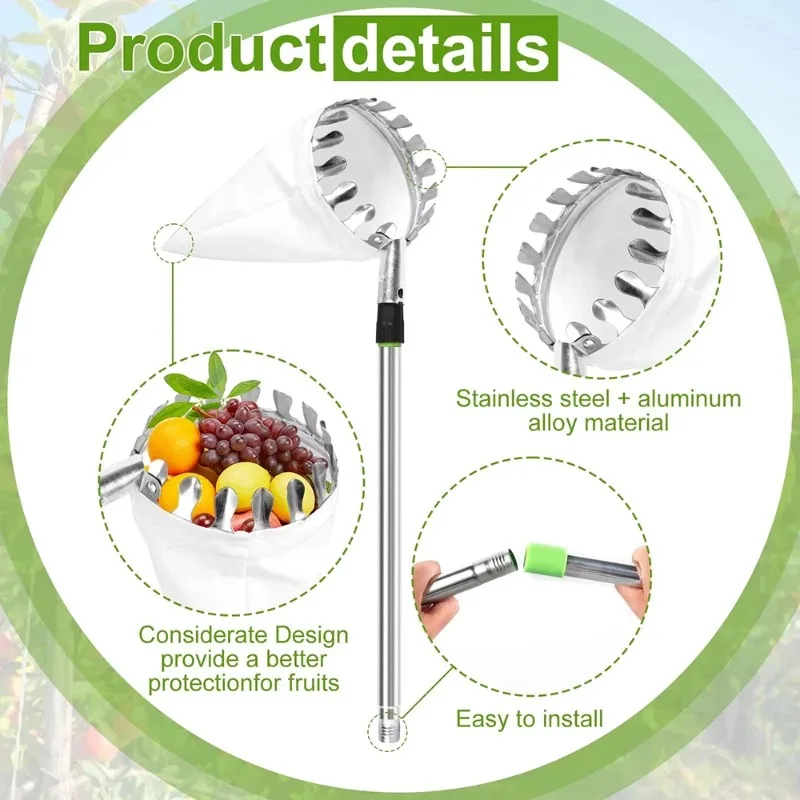 Stainless Steel Splicing Rod Fruit Pickers 4M Telescopic Pole High Tree Orchard Picking Tool Farm Garden Supplies Harvest Tools