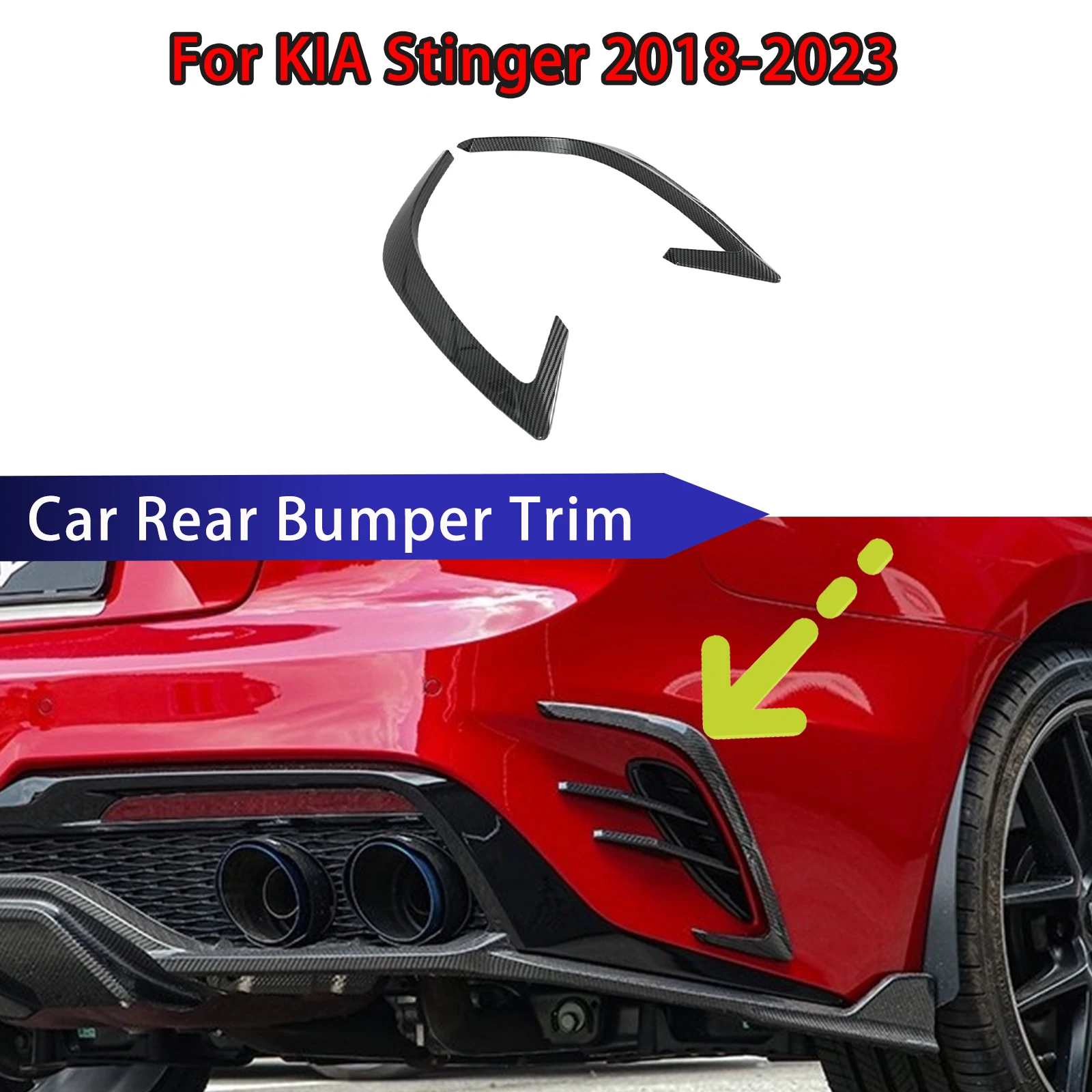 

Car Rear Bumper Canard Wings Trim For KIA Stinger 2018-2023 2PCS Body Kit Side Vent Canard Cover Glossy Black Carbon Fiber Look