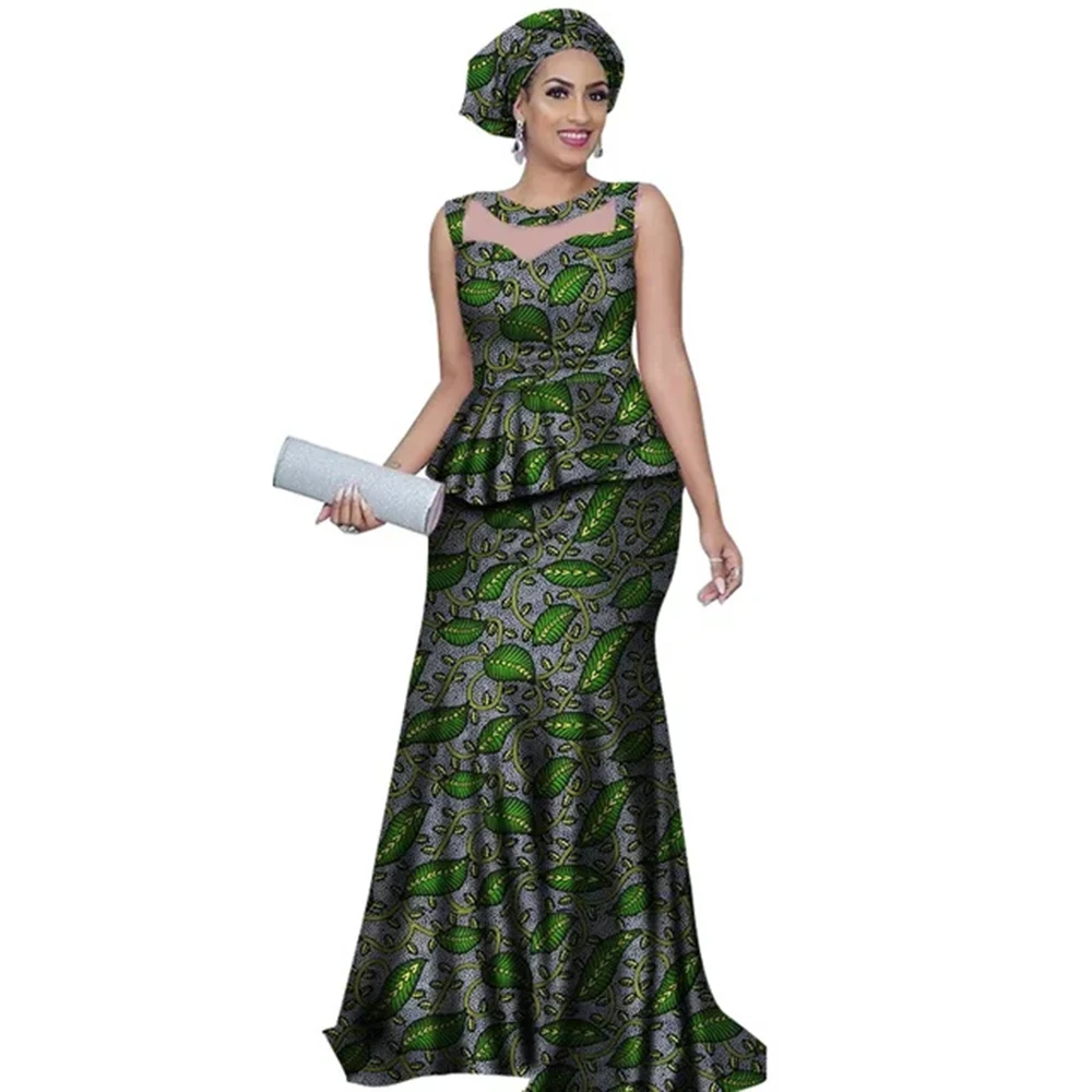 Plus Size African Party Dress for Women Dashiki Ankara 2pcs Set Wedding Evening Gown Sexy Bodycon Maxi Long Dress Africa Clothes