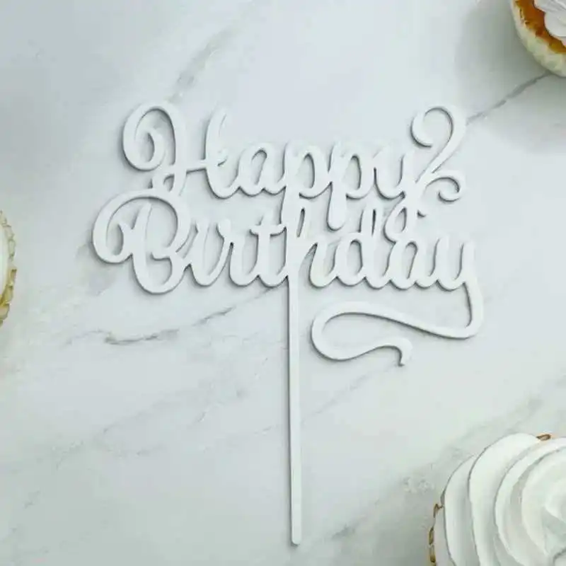 Neuer Einfacher Happy Birthday Cake Topper Dekoration Gold Acryl Kuchenflagge für Geburtstagsparty Kuchendekoration Süße Dessert-Verzierung – Detail 4