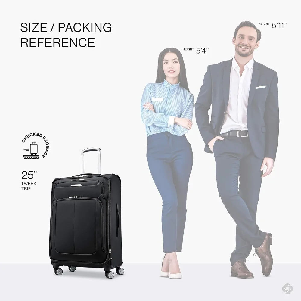 Bagagem giratória extensível Softside com tamanho médio, 25 polegadas, preto meia-noite, bagagem verificada para viagens